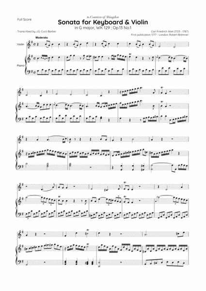 Abel - 6 Sonatas for Keyboard and Violin, Op.13 ; WK 129-134