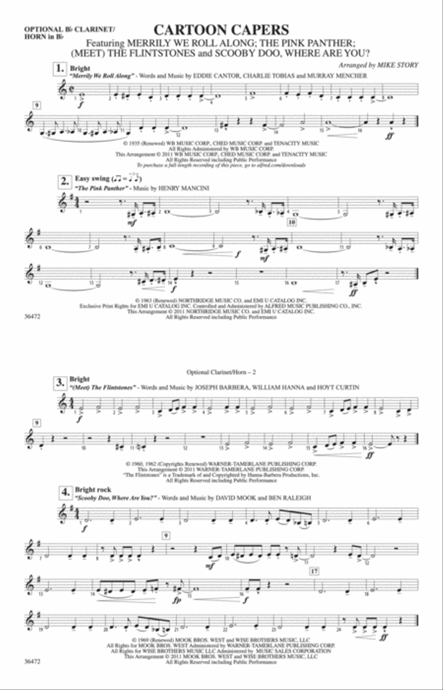 Cartoon Capers: Optional Bb Clarinet/Horn in Bb Marching Band scores gallery preview page 1