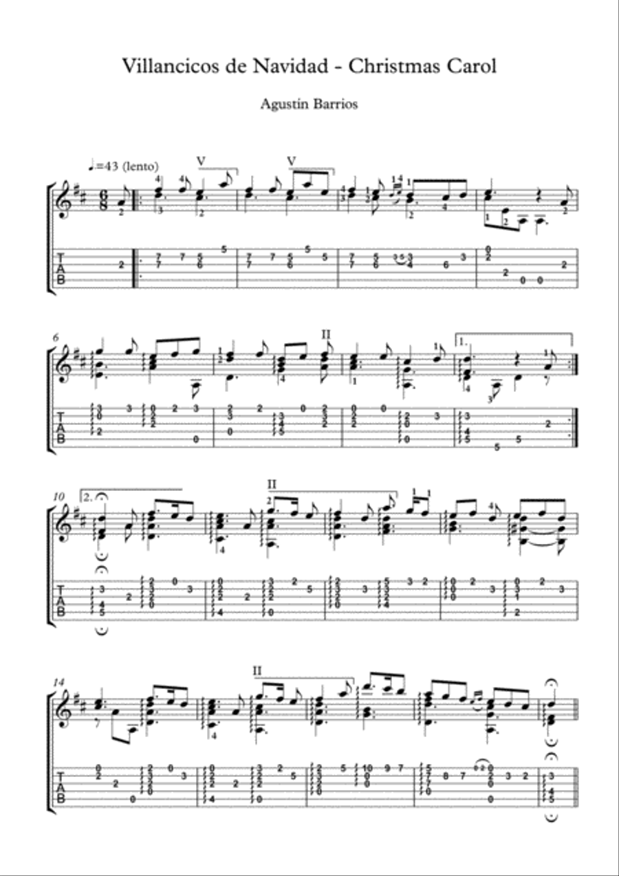 Villancico de navidad Christmas Carols Guitar score image number null