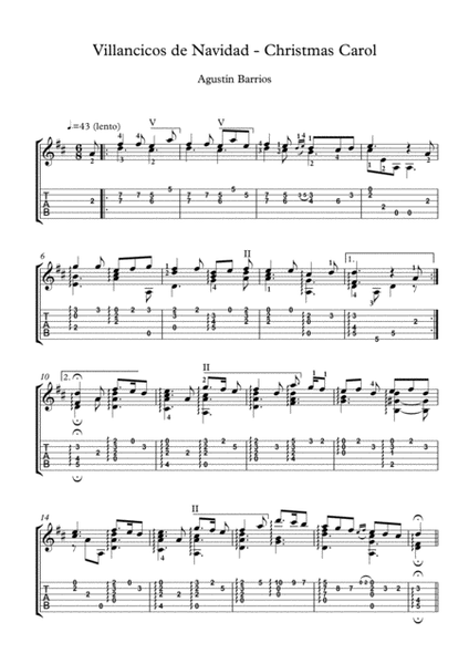 Villancico de navidad Christmas Carols Guitar score Classical Guitar - Digital Sheet Music