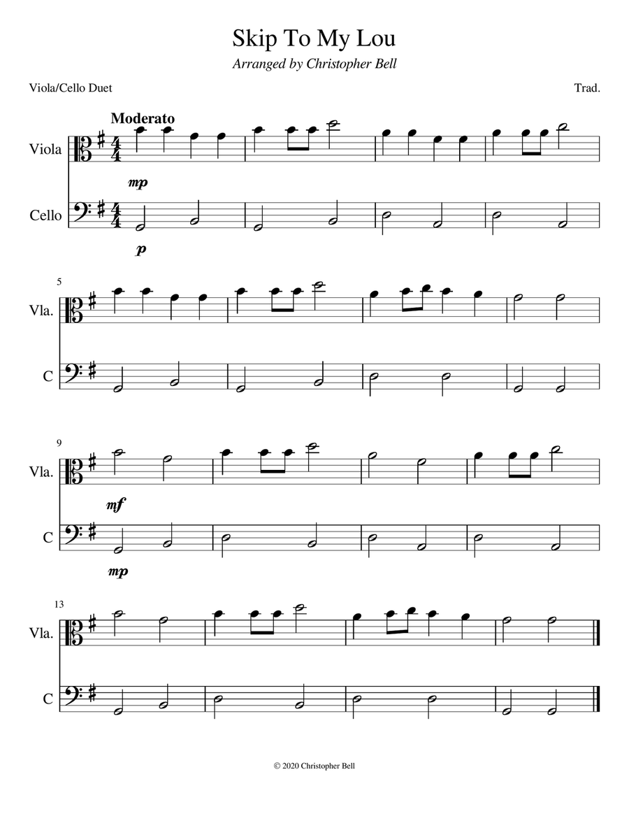 Skip To My Lou - Easy Viola/Cello Duet String Duet scores gallery preview page 1