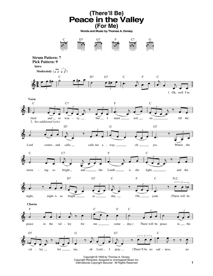 There Will Be Peace In The Valley For Me Easy Guitar scores gallery preview page 1