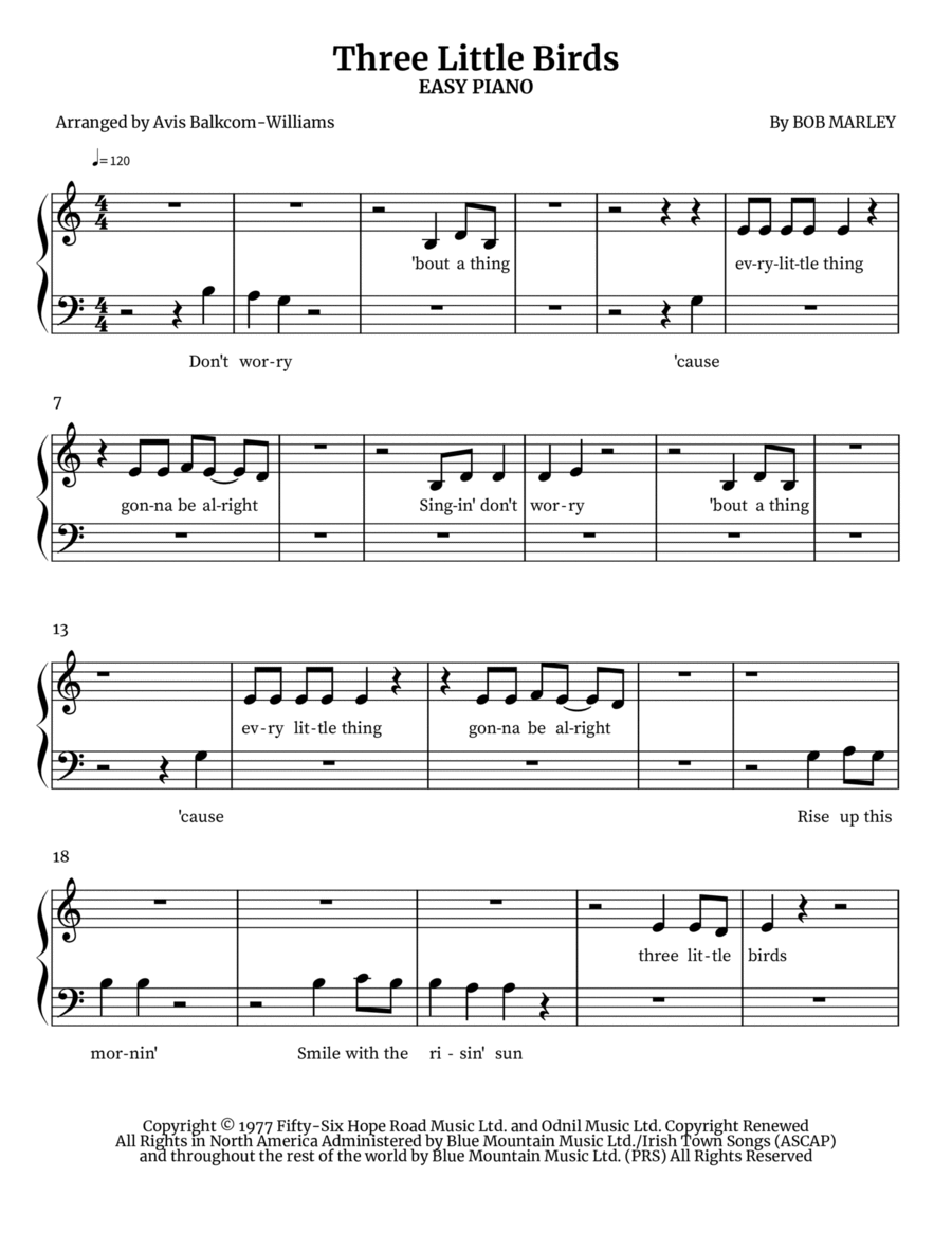 Three Little Birds Easy Piano scores gallery preview page 1