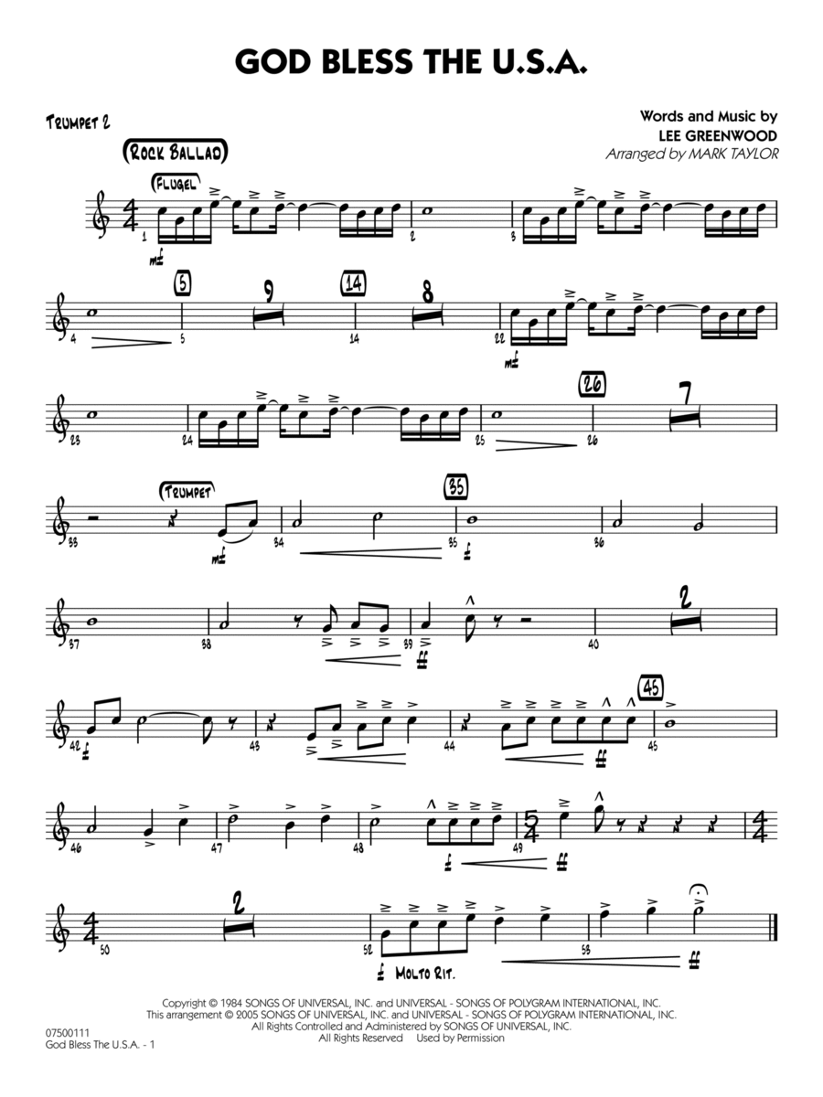 God Bless the U.S.A. (arr. Mark Taylor) - Trumpet 2 Jazz Ensemble scores gallery preview page 1