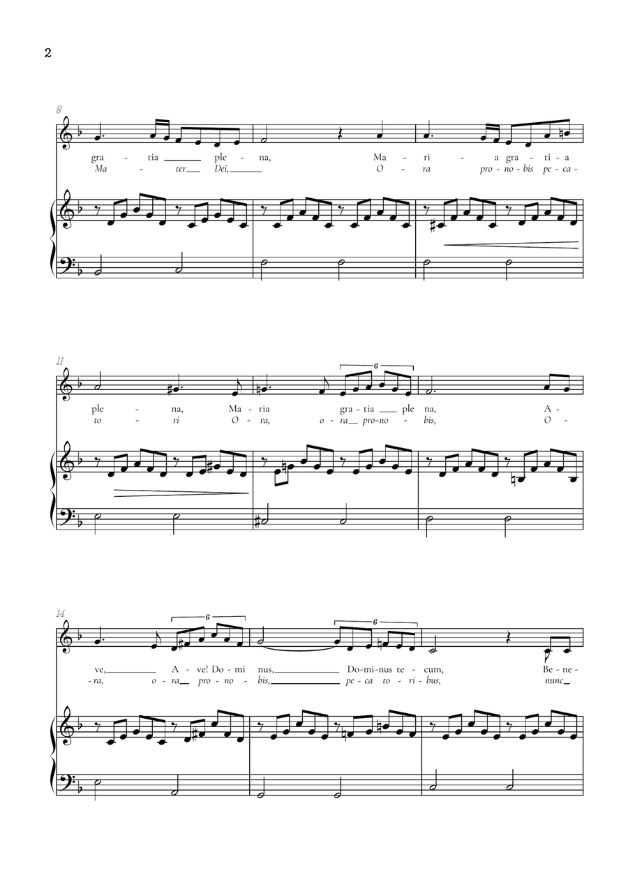 Schubert Ave Maria in F Major • alto voice sheet music with easy piano accompaniment Piano, Vocal scores gallery preview page 2