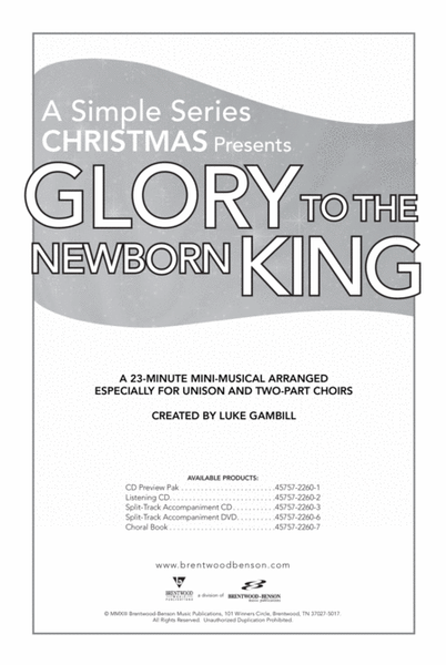 Glory To The Newborn King Tenor/ (Bass Rehearsal Track CD) image number null