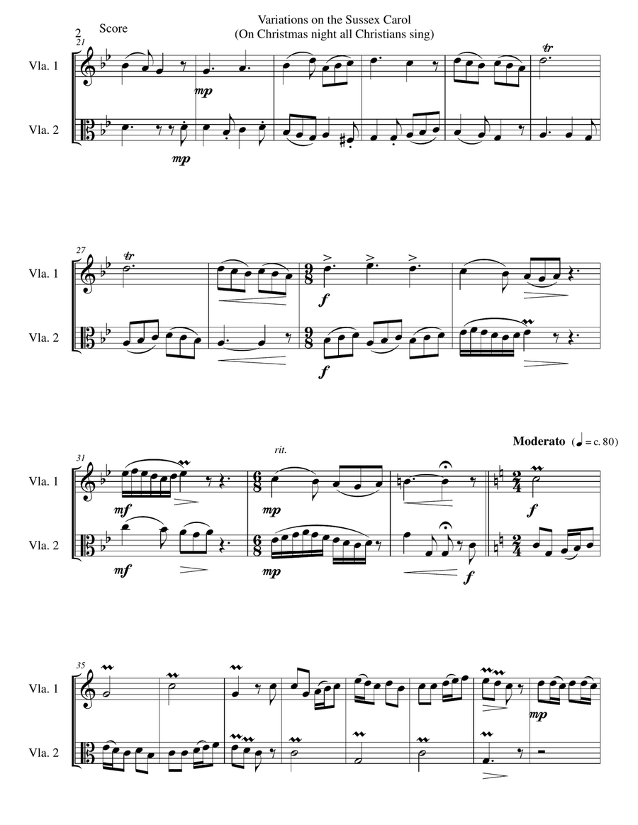 Variations on the Sussex Carol (On Christmas night all Christians sing) for viola duo String Duet scores gallery preview page 2