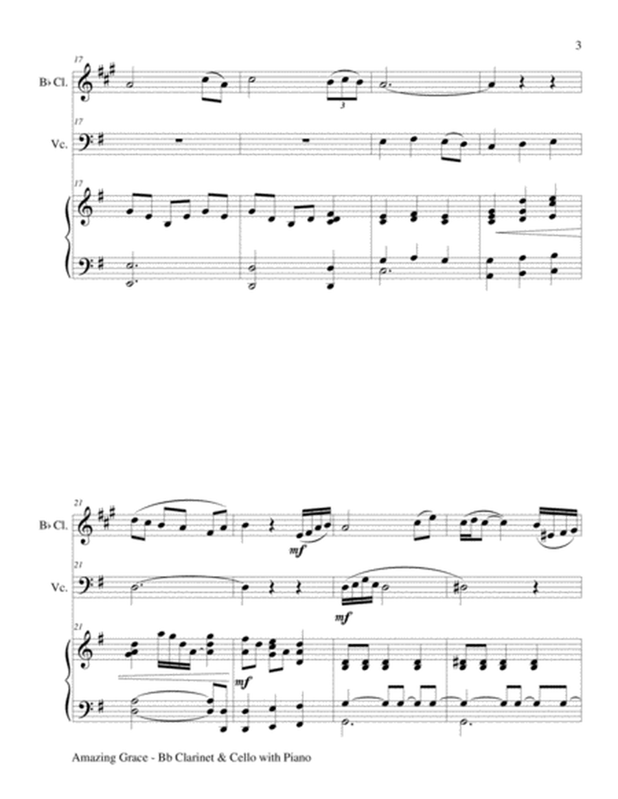 AMAZING GRACE (Bb Clarinet & Cello with Piano - Score & Parts included) image number null