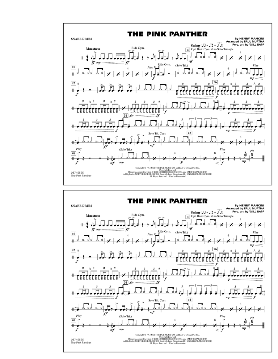 The Pink Panther - Snare Drum Marching Band scores gallery preview page 1