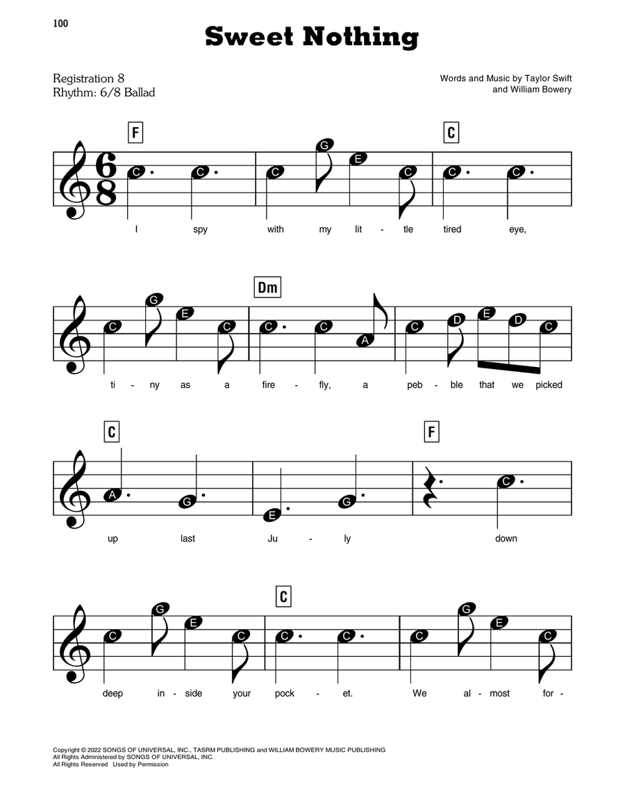 Sweet Nothing Easy Piano scores gallery preview page 1