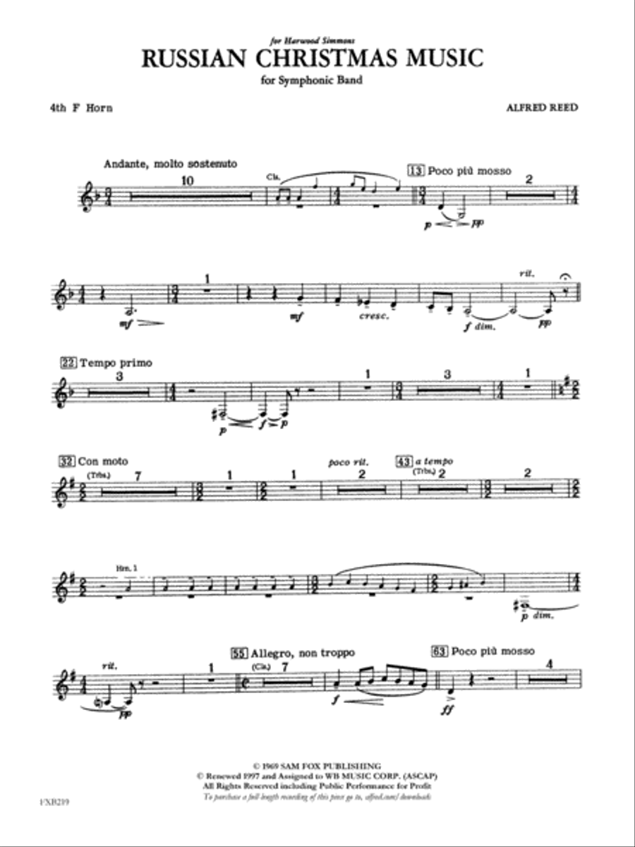 Russian Christmas Music: 4th F Horn Concert Band scores gallery preview page 1