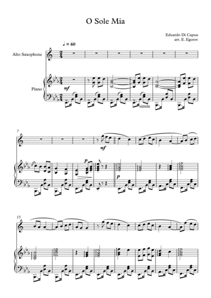 O Sole Mio, Eduardo Di Capua, For Alto Saxophone & Piano image number null