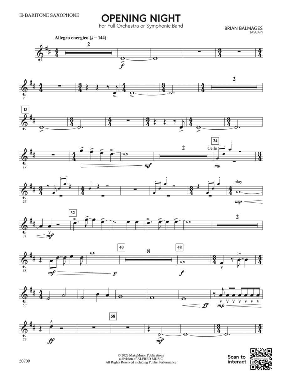 Opening Night: E-flat Baritone Saxophone Full Orchestra scores gallery preview page 1