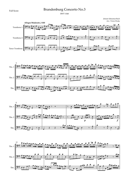 Brandenburg Concerto No. 3 in G major, BWV 1048 1st Mov. (J.S. Bach) for Trombone Trio image number null