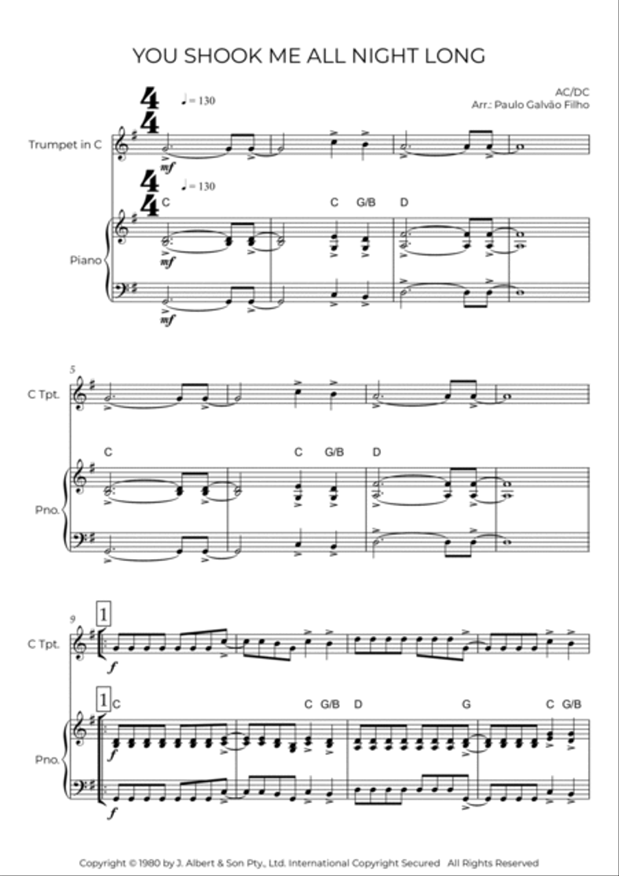 You Shook Me All Night Long Trumpet Duet scores gallery preview page 2