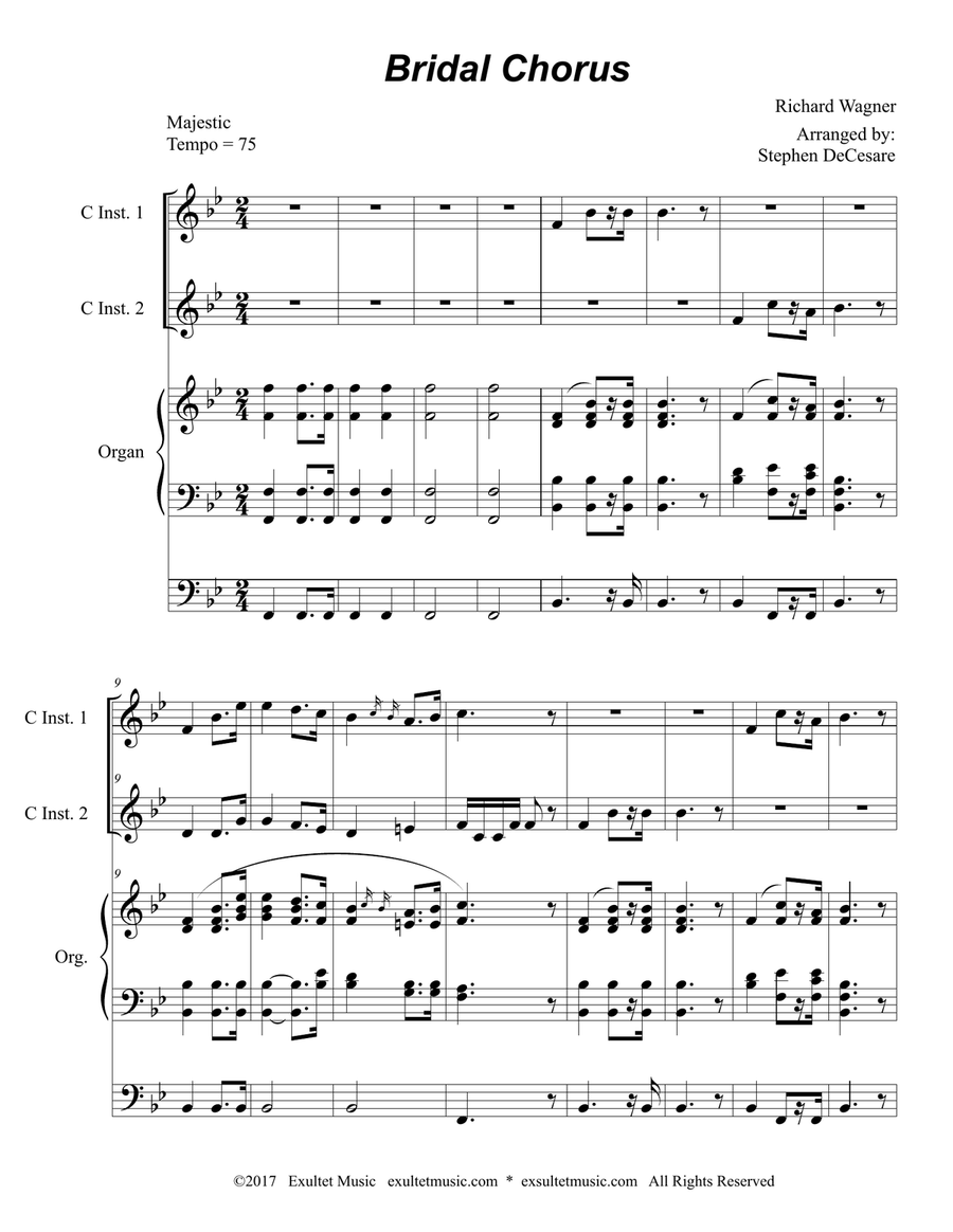 Bridal Chorus (Duet for C-Instruments - Organ Accompaniment) Flute scores gallery preview page 2