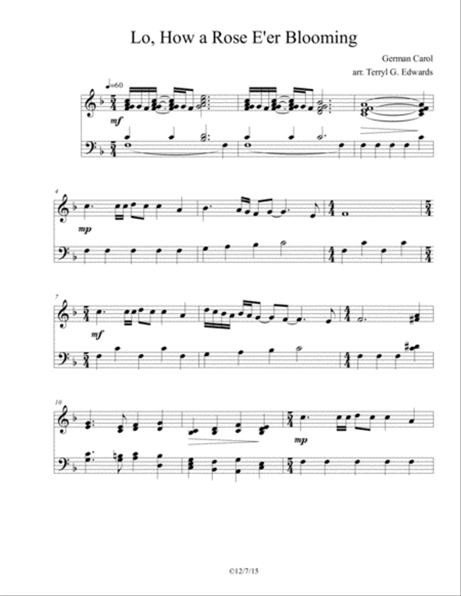 Lo, How a Rose E'er Blooming Piano Solo scores gallery preview page 1
