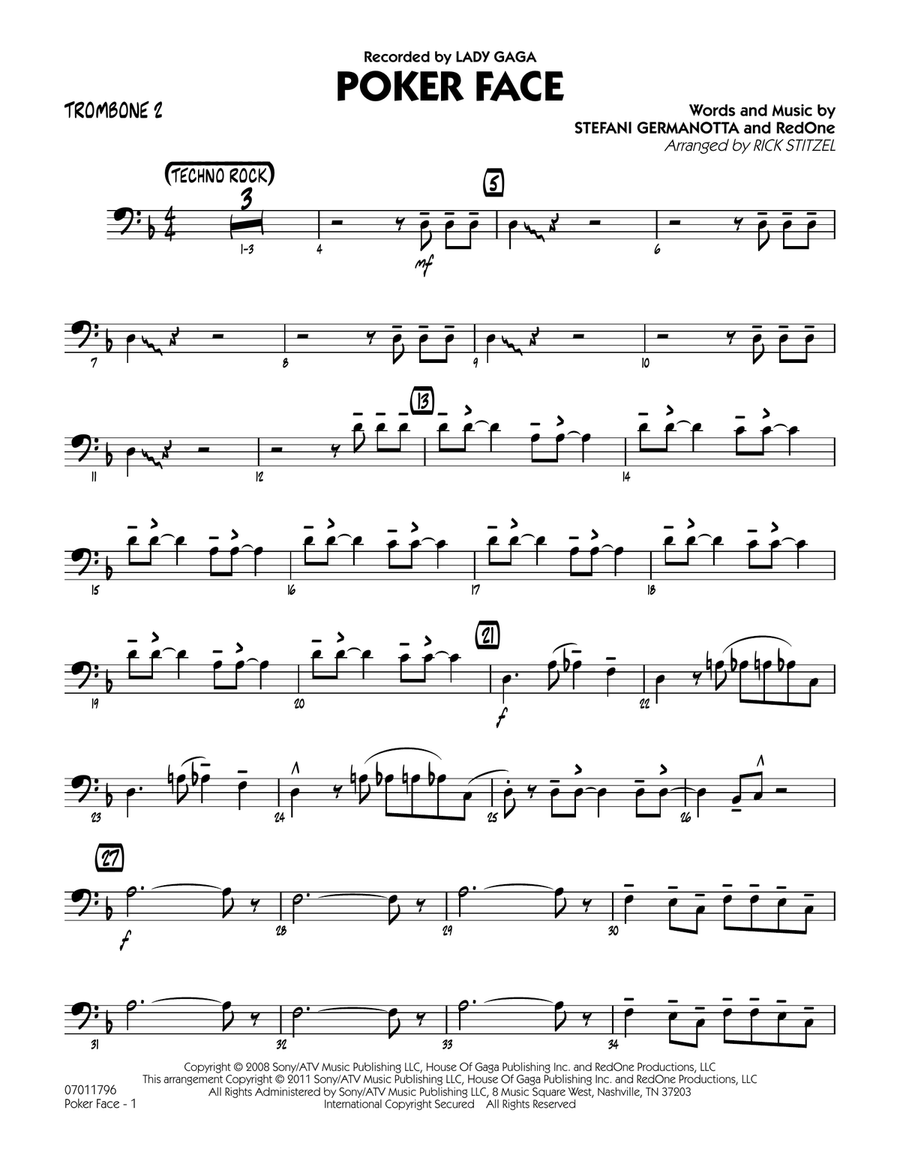 Poker Face - Trombone 2 Jazz Ensemble scores gallery preview page 1