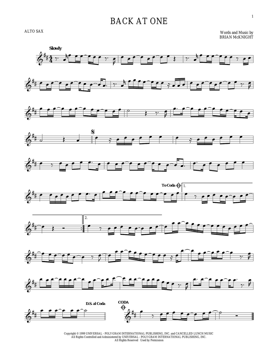 Back At One Alto Saxophone scores gallery preview page 1