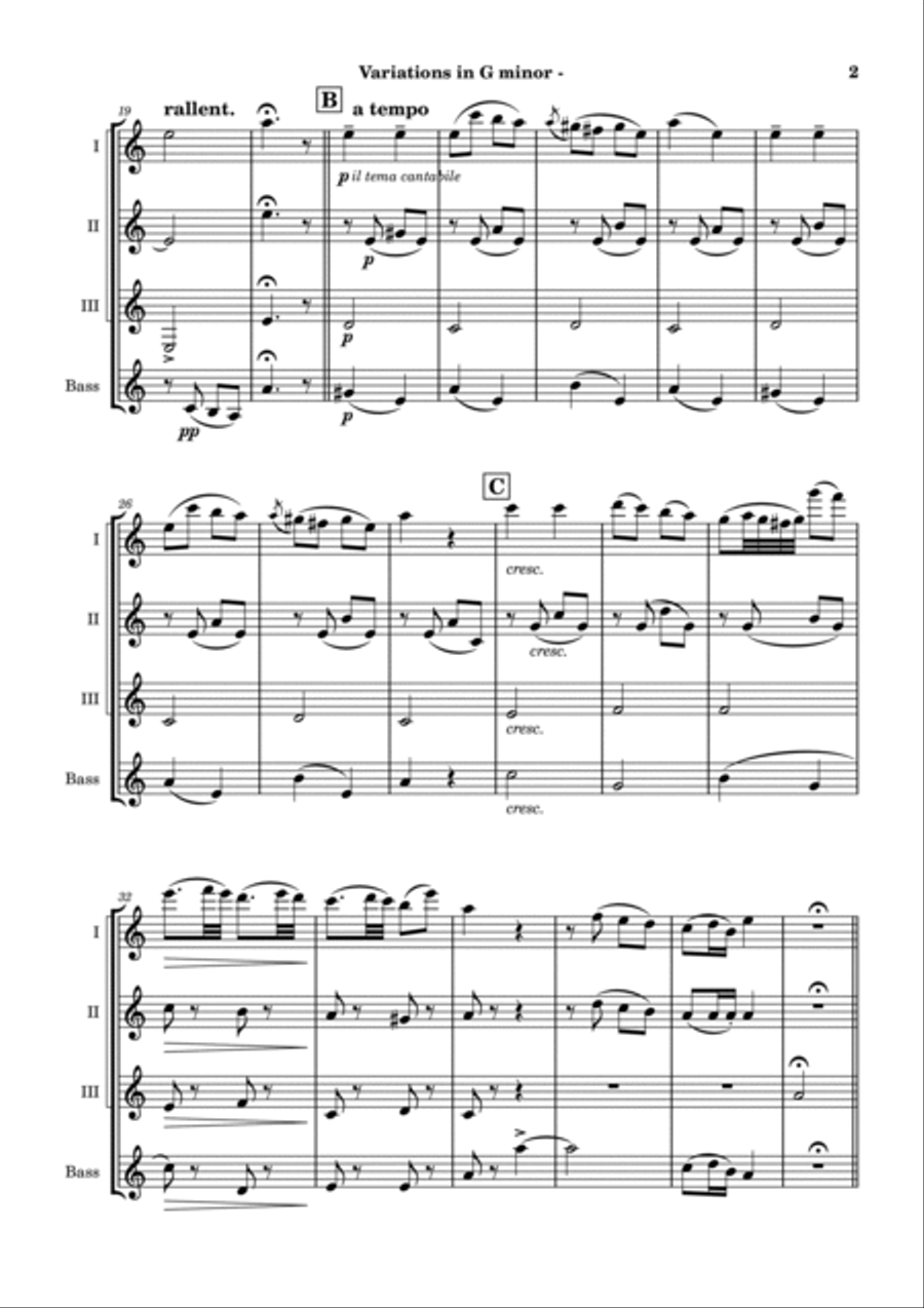 Variations in G minor (Clarinet Quartet) Clarinet Quartet scores gallery preview page 2