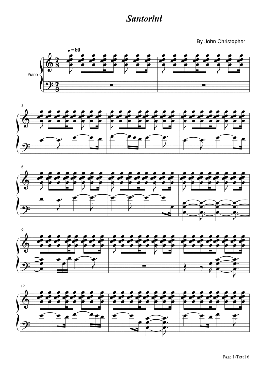 Santorini Santorini Piano Solo scores gallery preview page 1