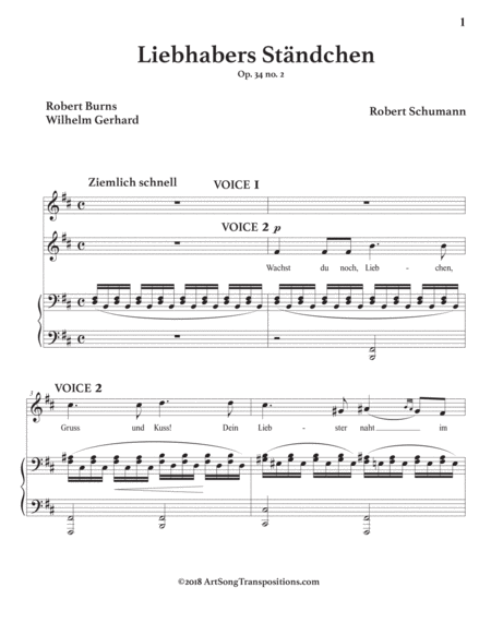SCHUMANN: Liebhabers Ständchen, Op. 34 no. 2 (transposed to B minor)