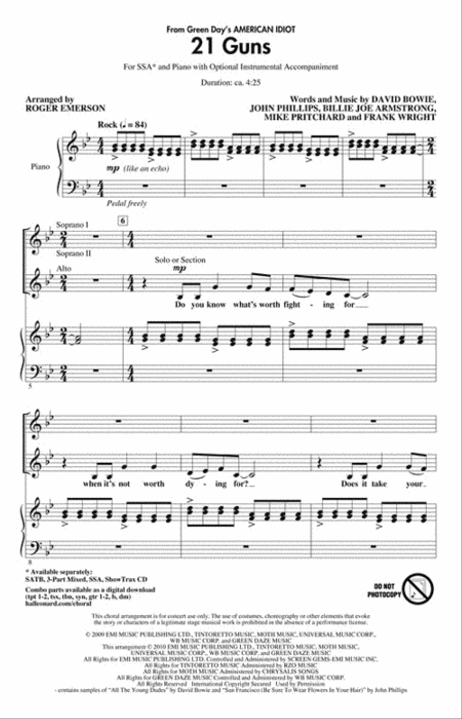 21 Guns (from Green Day's American Idiot) SSA scores gallery preview page 2