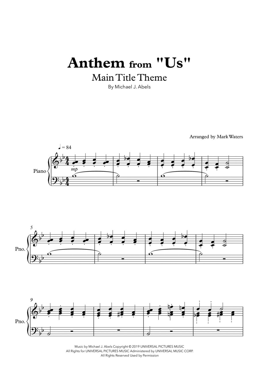 Us - Main Title Theme Us - Main Title Theme Piano Solo scores gallery preview page 1
