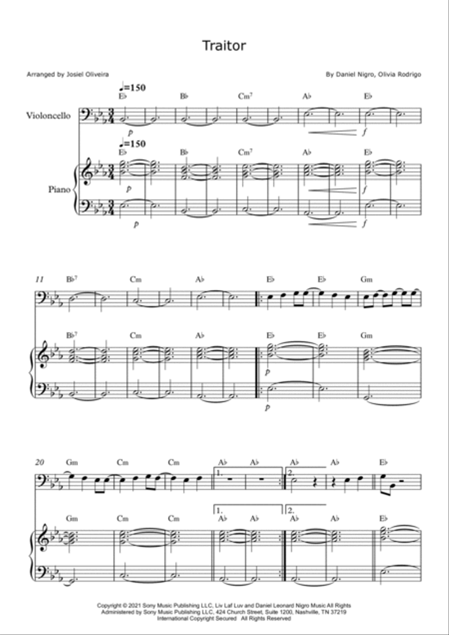 Traitor Piano scores gallery preview page 2