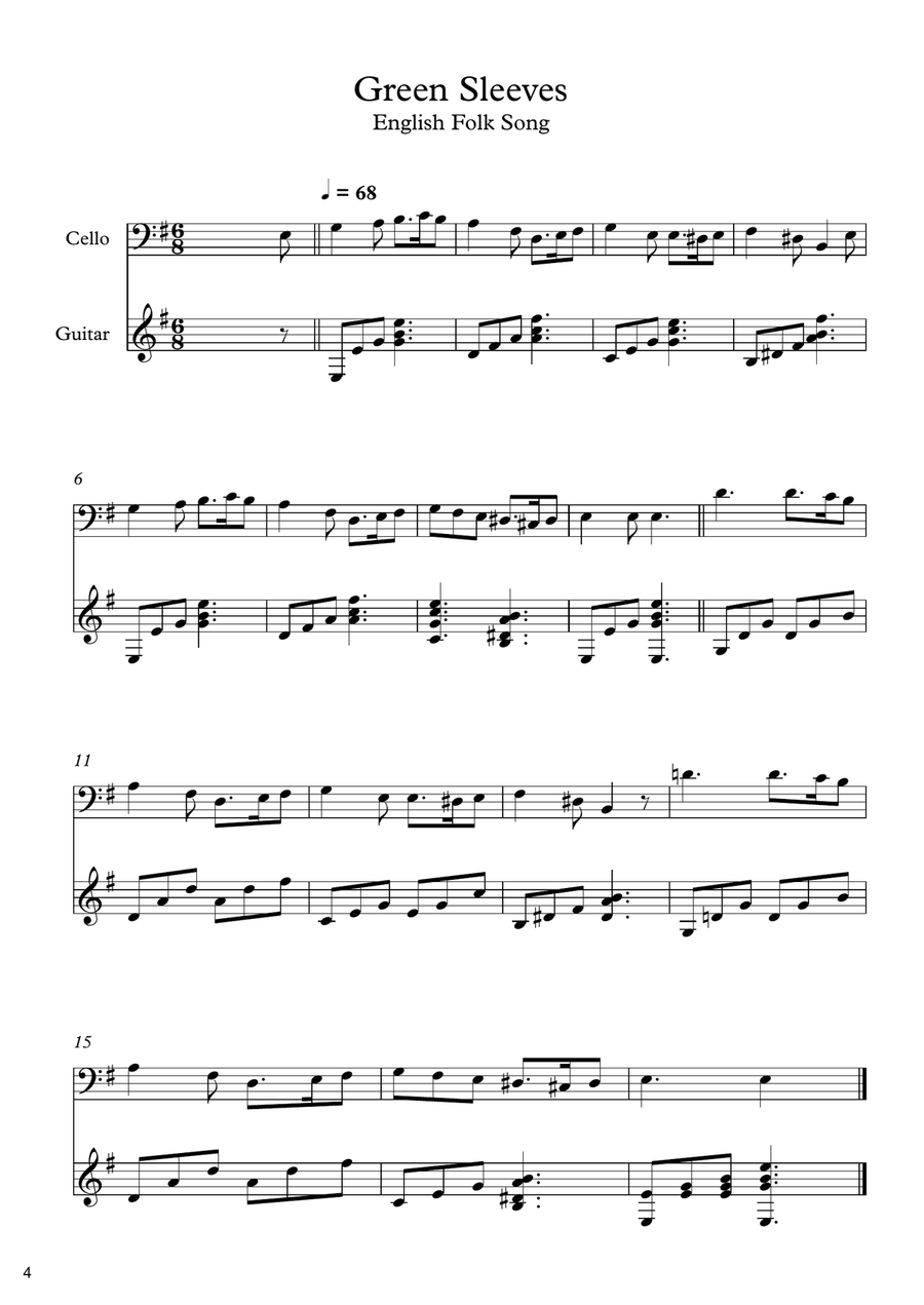 10 Easy Classical Pieces For Cello & Guitar String Duet scores gallery preview page 5