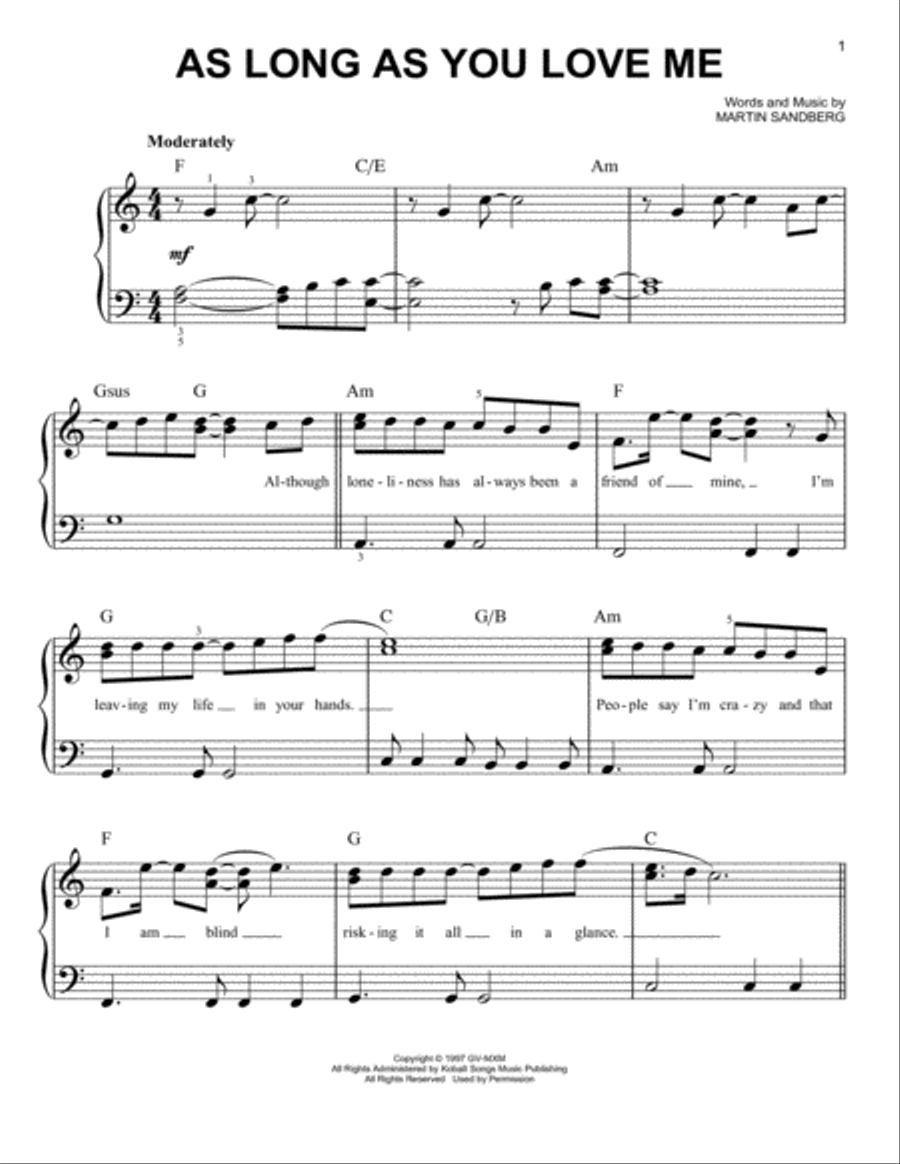 As Long As You Love Me Easy Piano scores gallery preview page 1