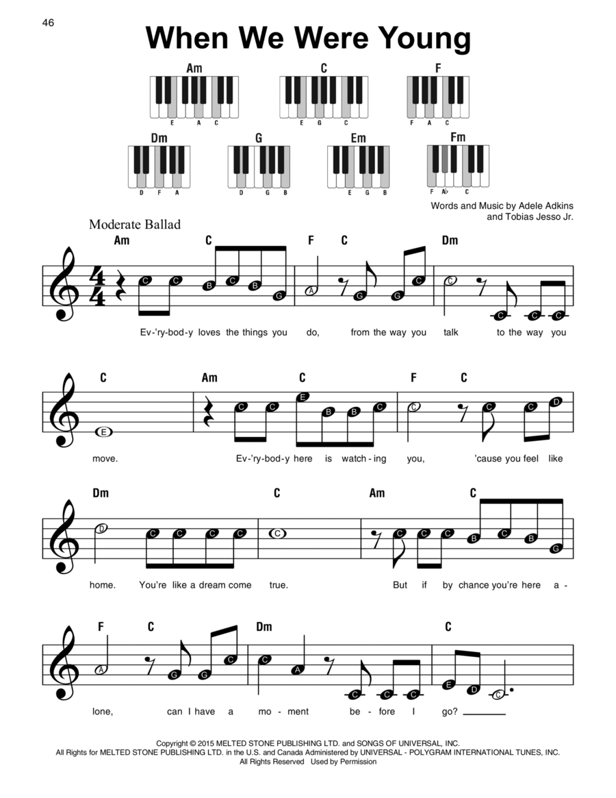 When We Were Young Easy Piano scores gallery preview page 1