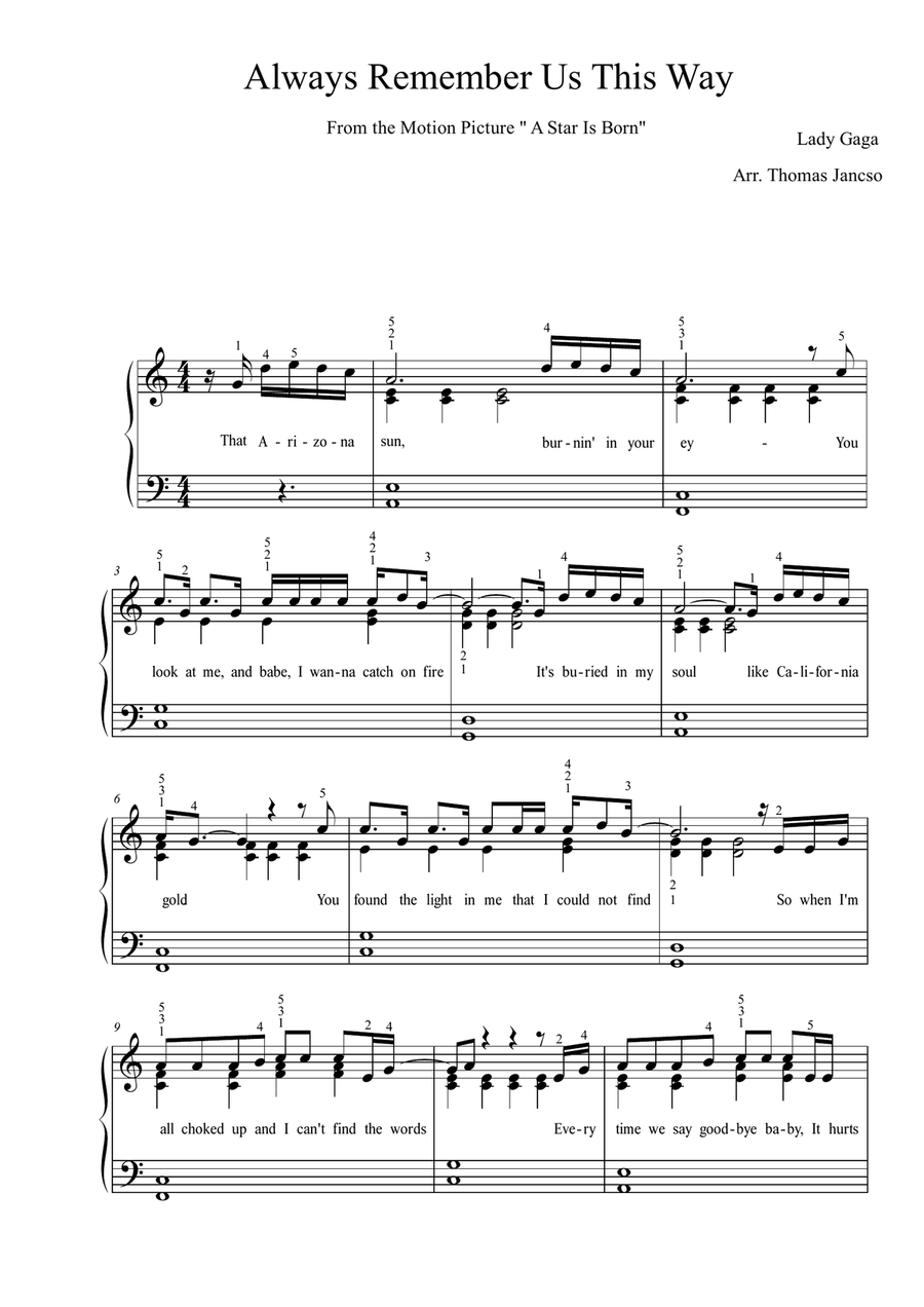 Always Remember Us This Way Piano Solo scores gallery preview page 1