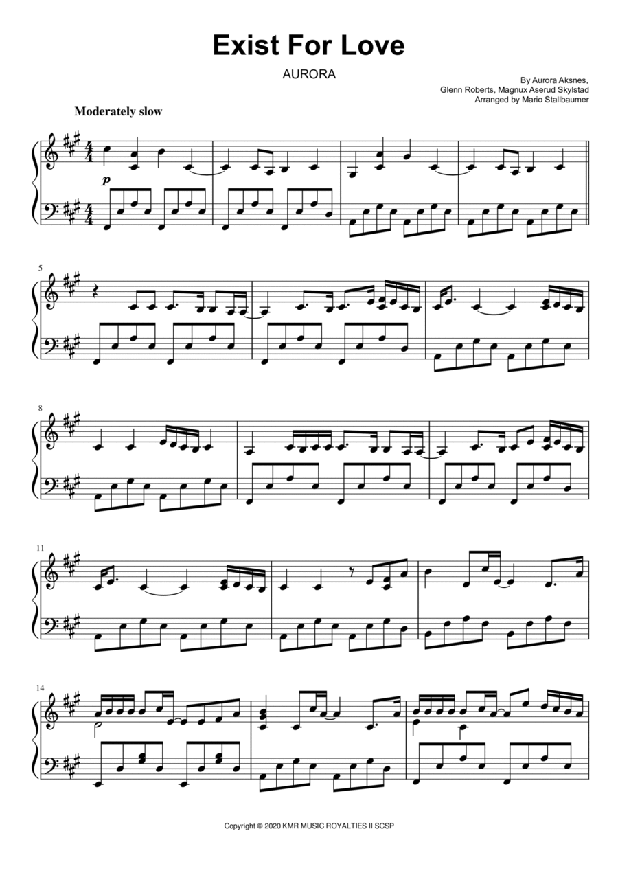 Exist For Love Piano Solo scores gallery preview page 1