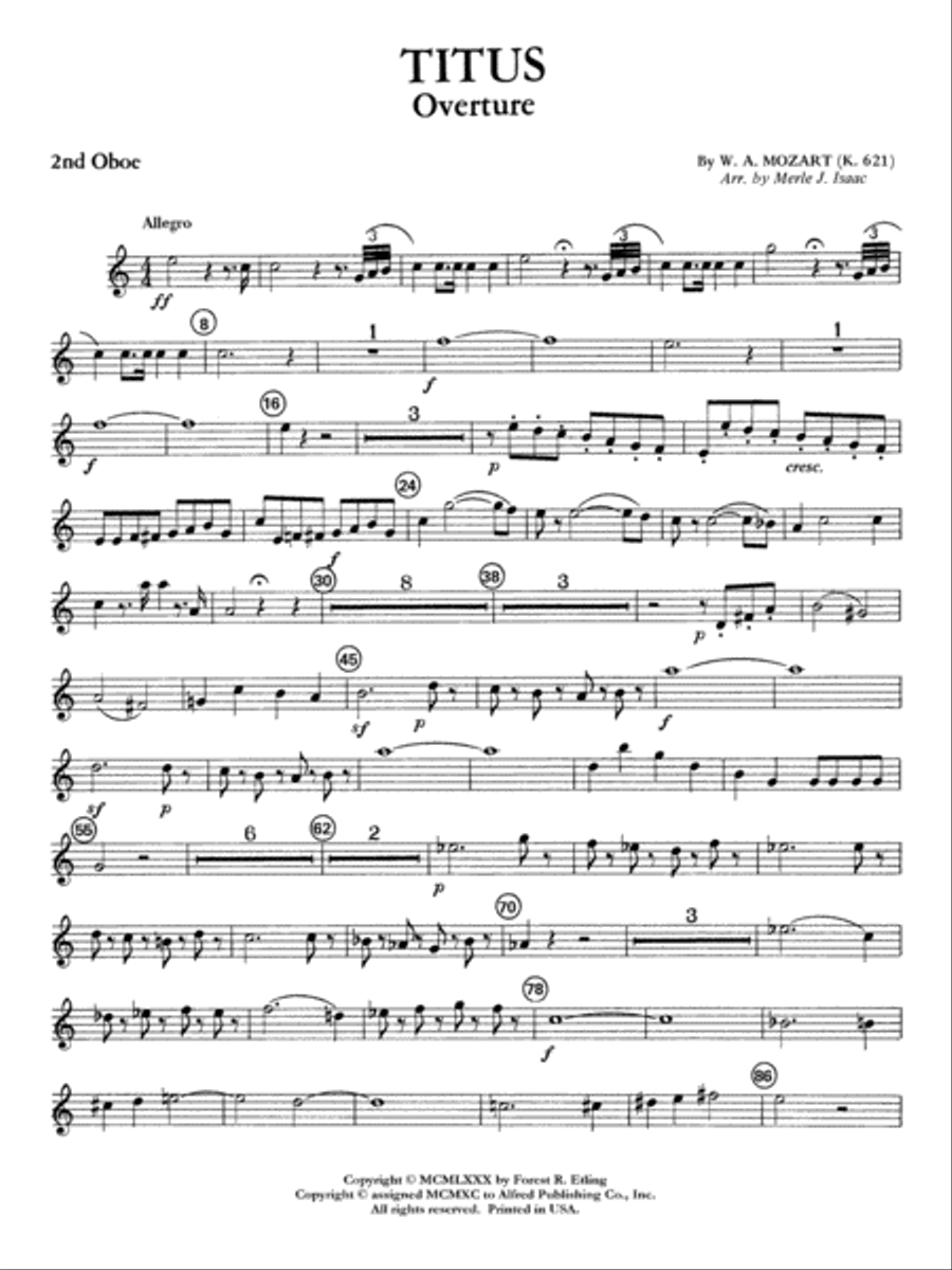 Titus Overture: 2nd Oboe Titus Overture: 2nd Oboe Full Orchestra scores gallery preview page 1