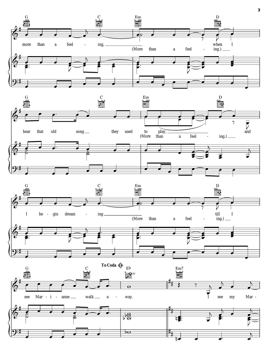 More Than A Feeling Piano, Vocal, Guitar scores gallery preview page 3