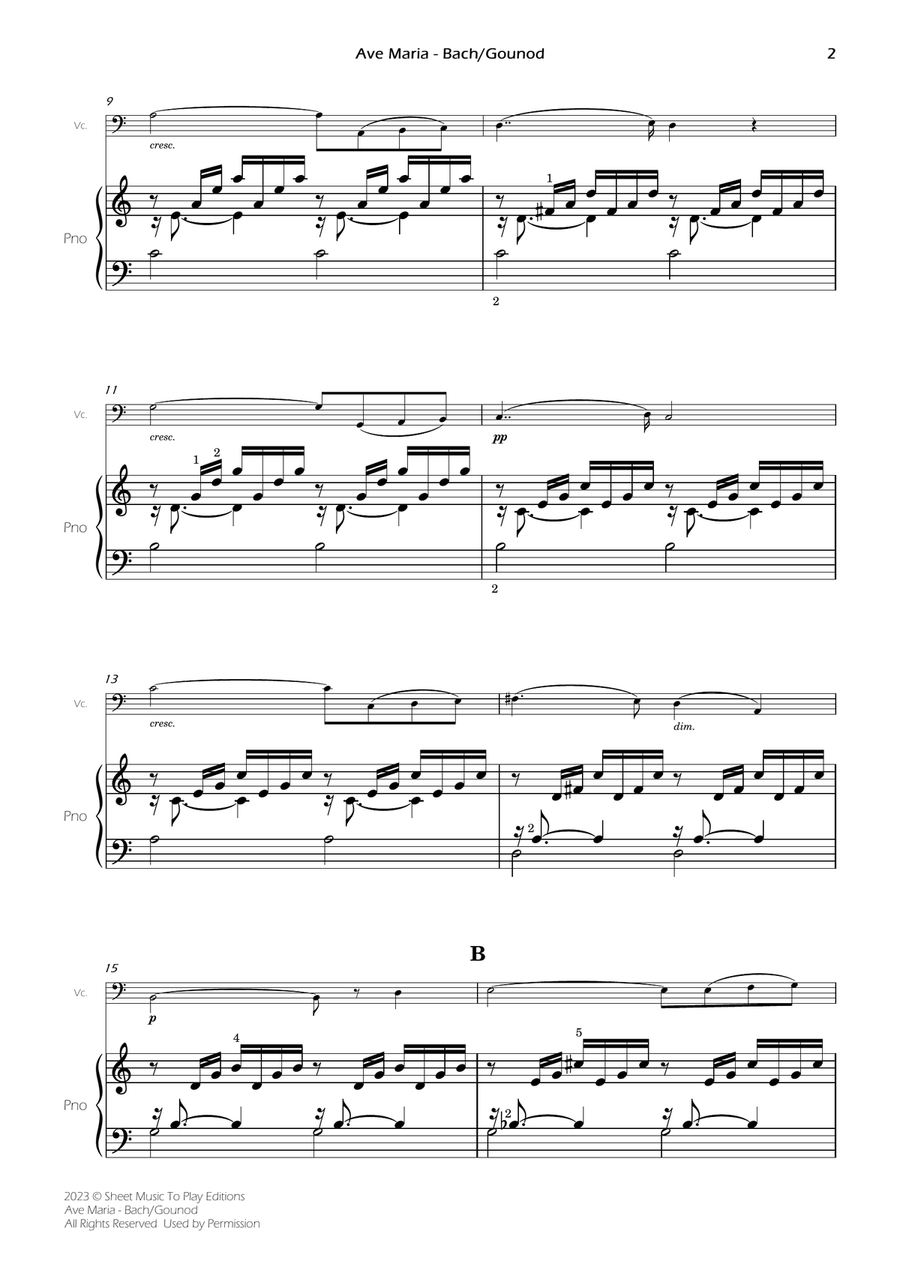 Ave Maria by Bach/Gounod - Cello and Piano (Full Score and Parts) Piano scores gallery preview page 3