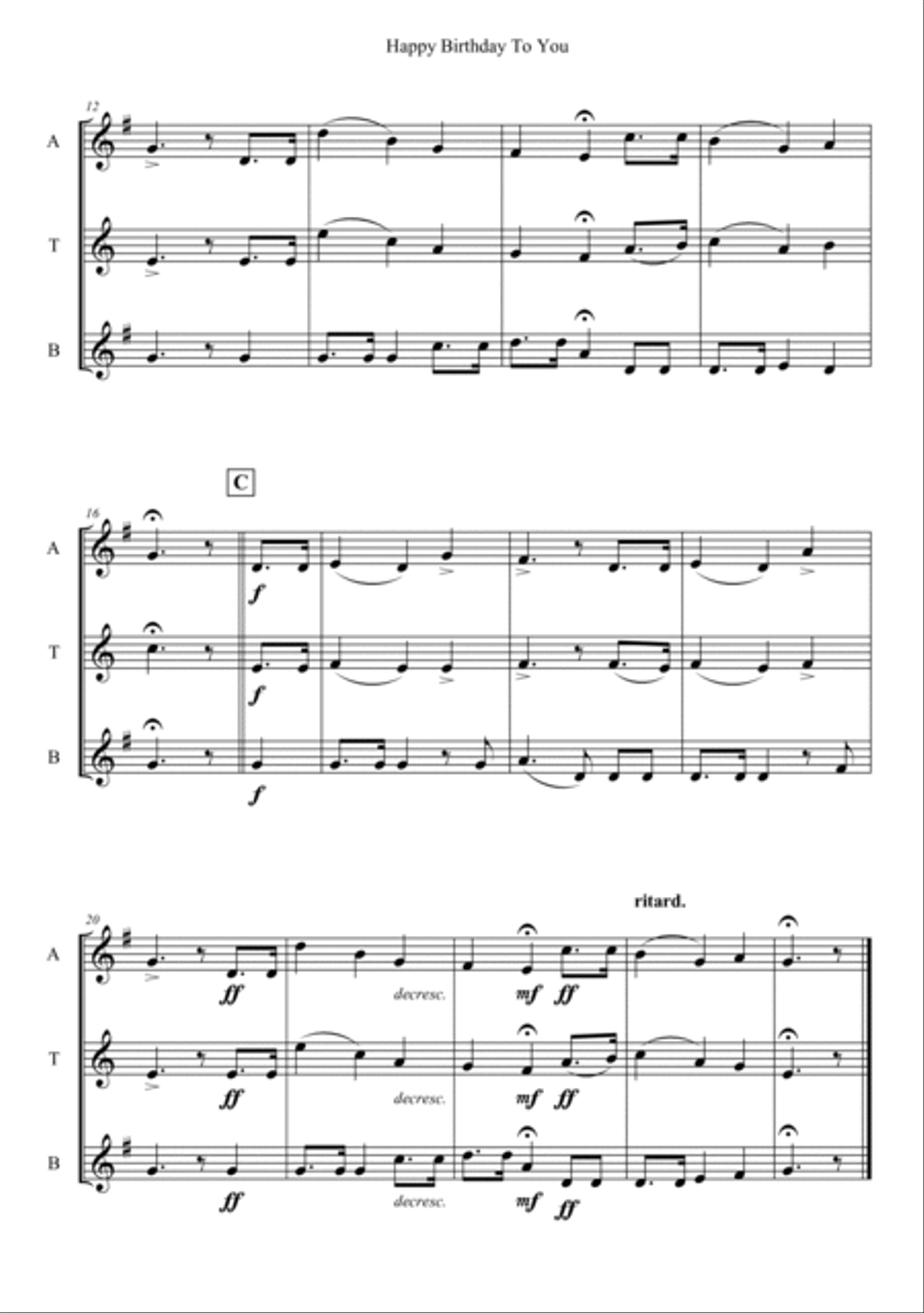 Happy Birthday To You Happy Birthday To You Woodwind Quartet scores gallery preview page 2