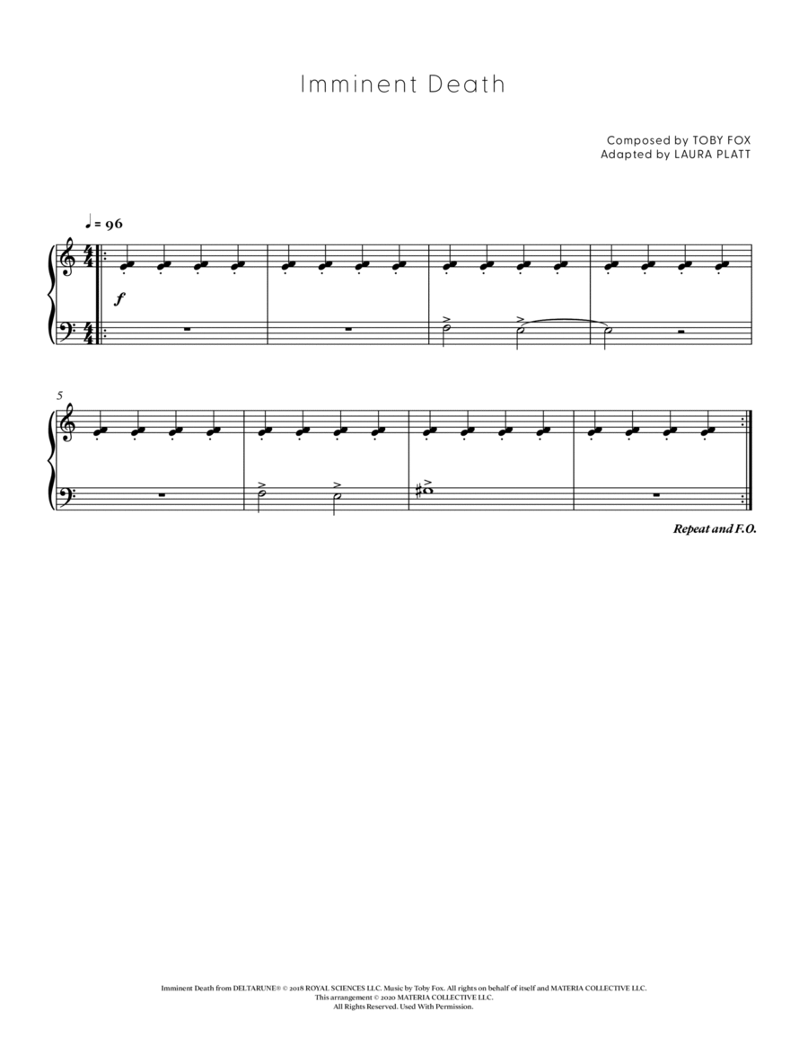 Imminent Death (DELTARUNE - Piano Sheet Music) Easy Piano scores gallery preview page 1