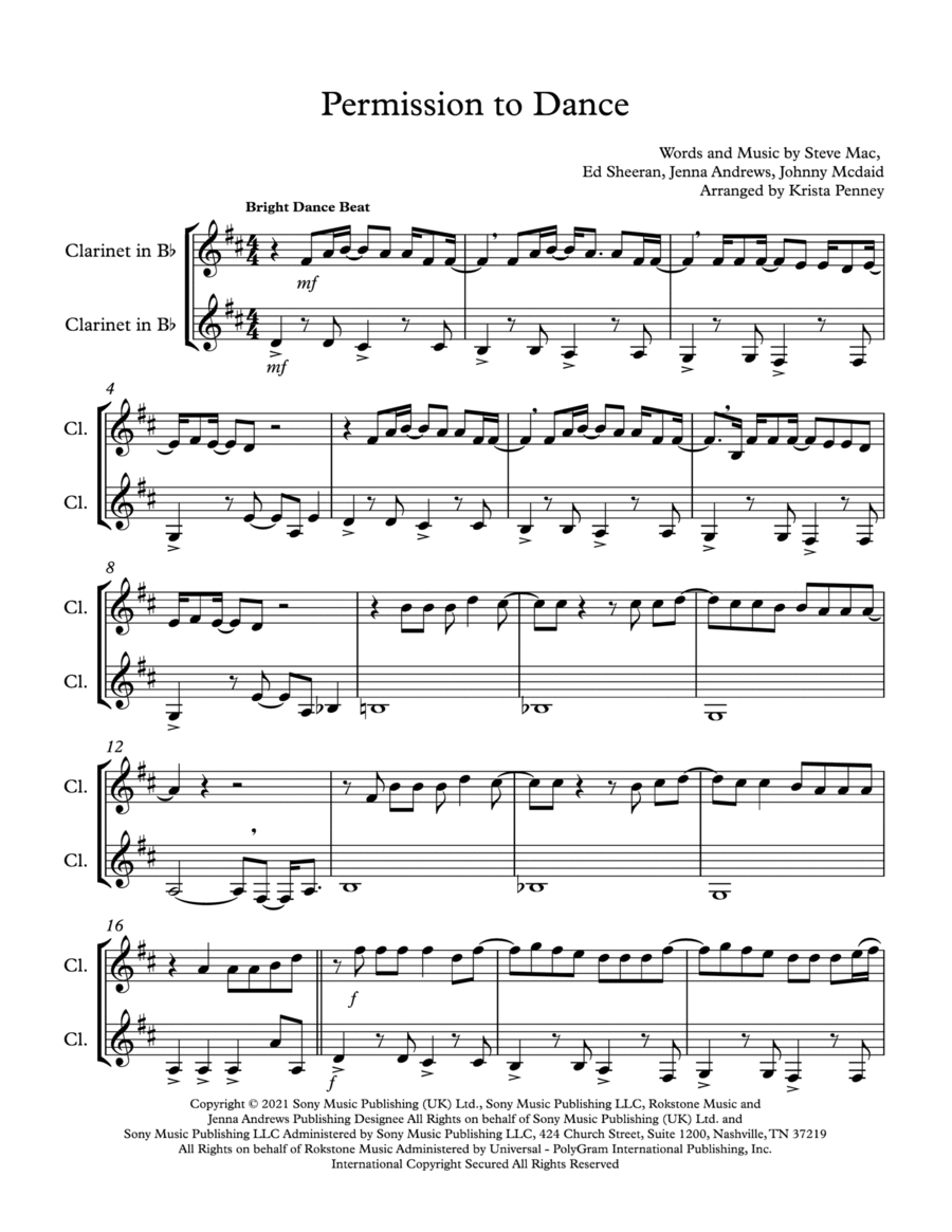Permission To Dance Permission To Dance Clarinet Duet scores gallery preview page 1
