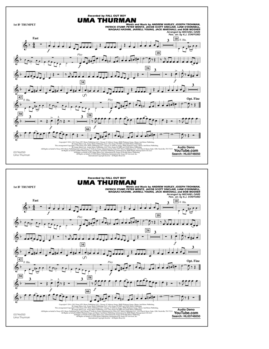 Uma Thurman - 1st Bb Trumpet B-Flat Trumpet scores gallery preview page 1