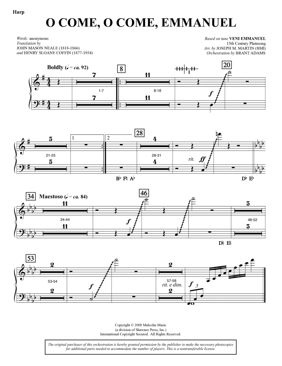 O Come, O Come, Emmanuel (from Carols For Choir And Congregation) - Harp