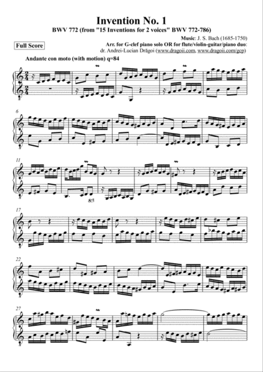 Bach (J.S.) - Invention No. 1 BWV 772 (from 