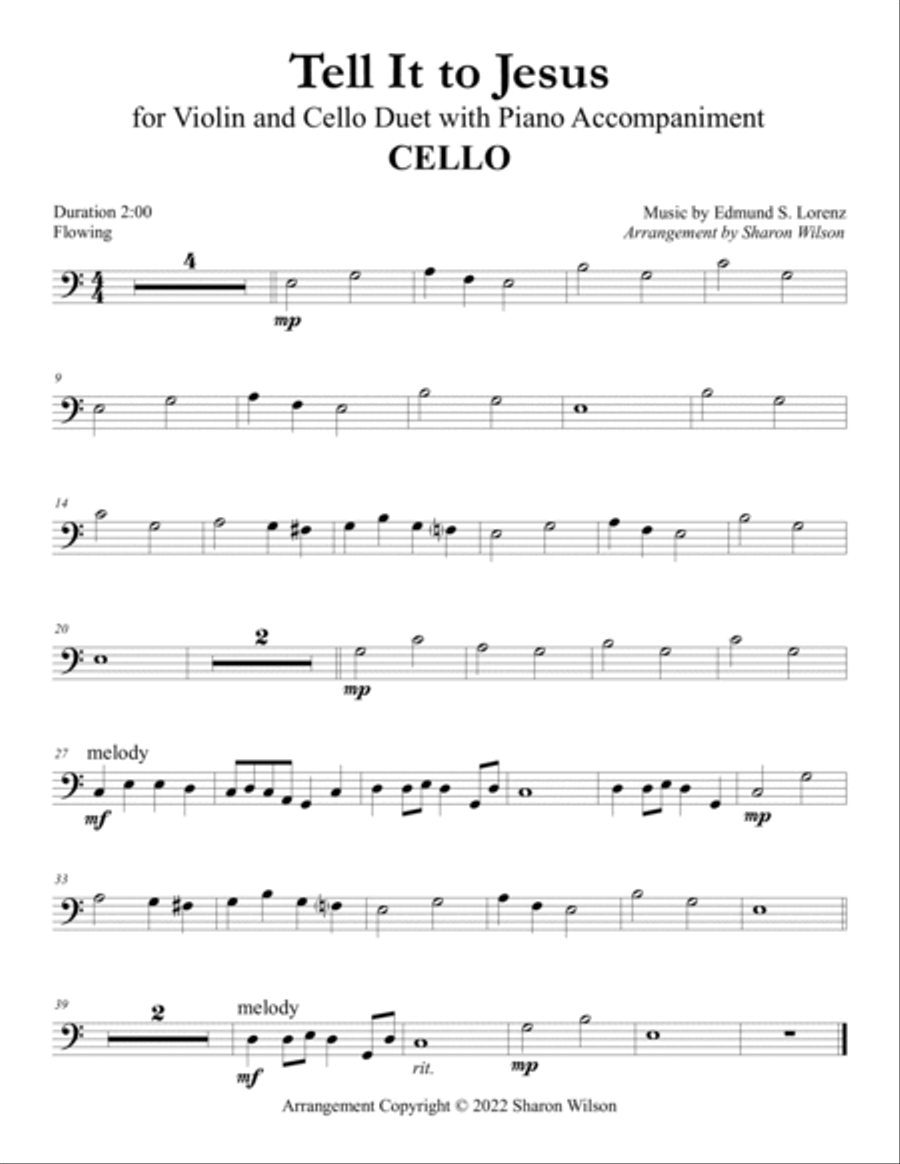 Tell It to Jesus (Easy Violin and Cello Duet with Piano Accompaniment) Piano Trio scores gallery preview page 4