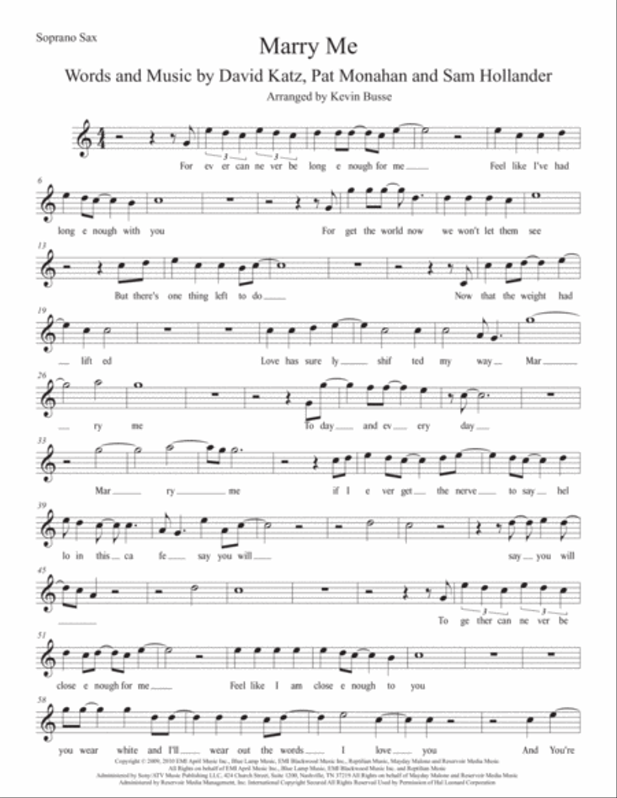Marry Me Marry Me Soprano Saxophone scores gallery preview page 1