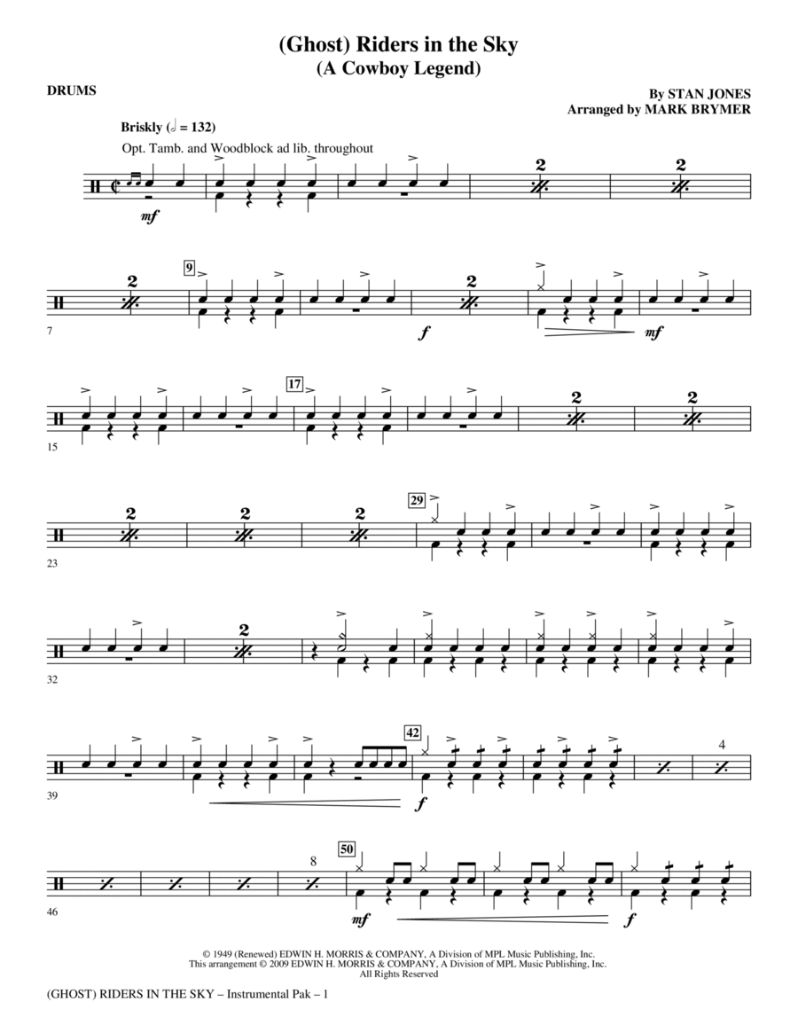 (Ghost) Riders In The Sky (A Cowboy Legend) - Drums Choir scores gallery preview page 1