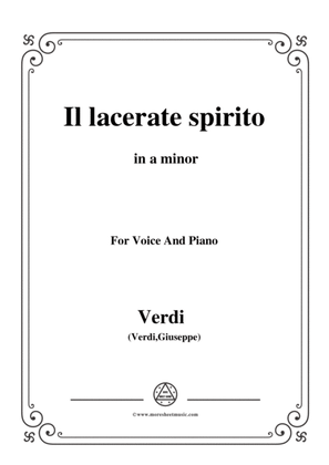 Book cover for Verdi-Il lacerate spirito(A te l'estremo addio) in a minor, for Voice and Piano