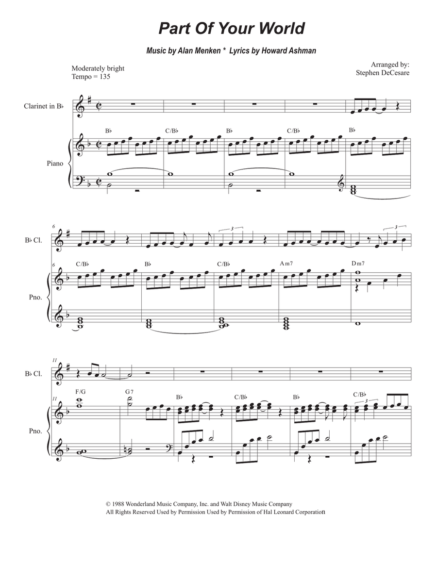 Part Of Your World Clarinet Solo scores gallery preview page 1