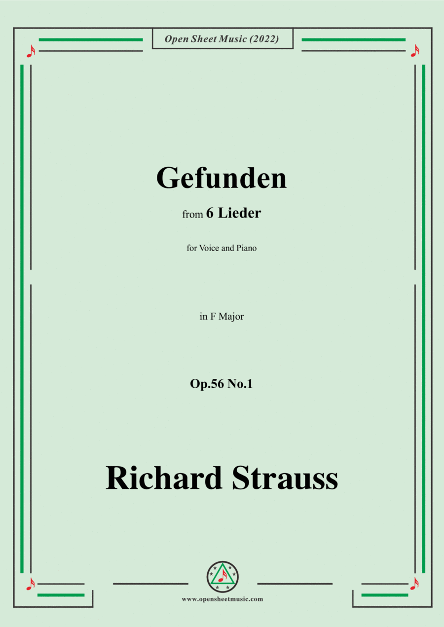 Richard Strauss-Gefunden,in F Major,Op.56 No.1,for Voice and Piano Voice Solo scores gallery preview page 1