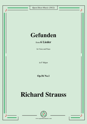 Book cover for Richard Strauss-Gefunden,in F Major,Op.56 No.1,for Voice and Piano